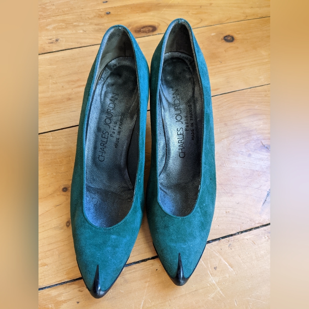 Charles Jourdan Suede Hunter Green Heels